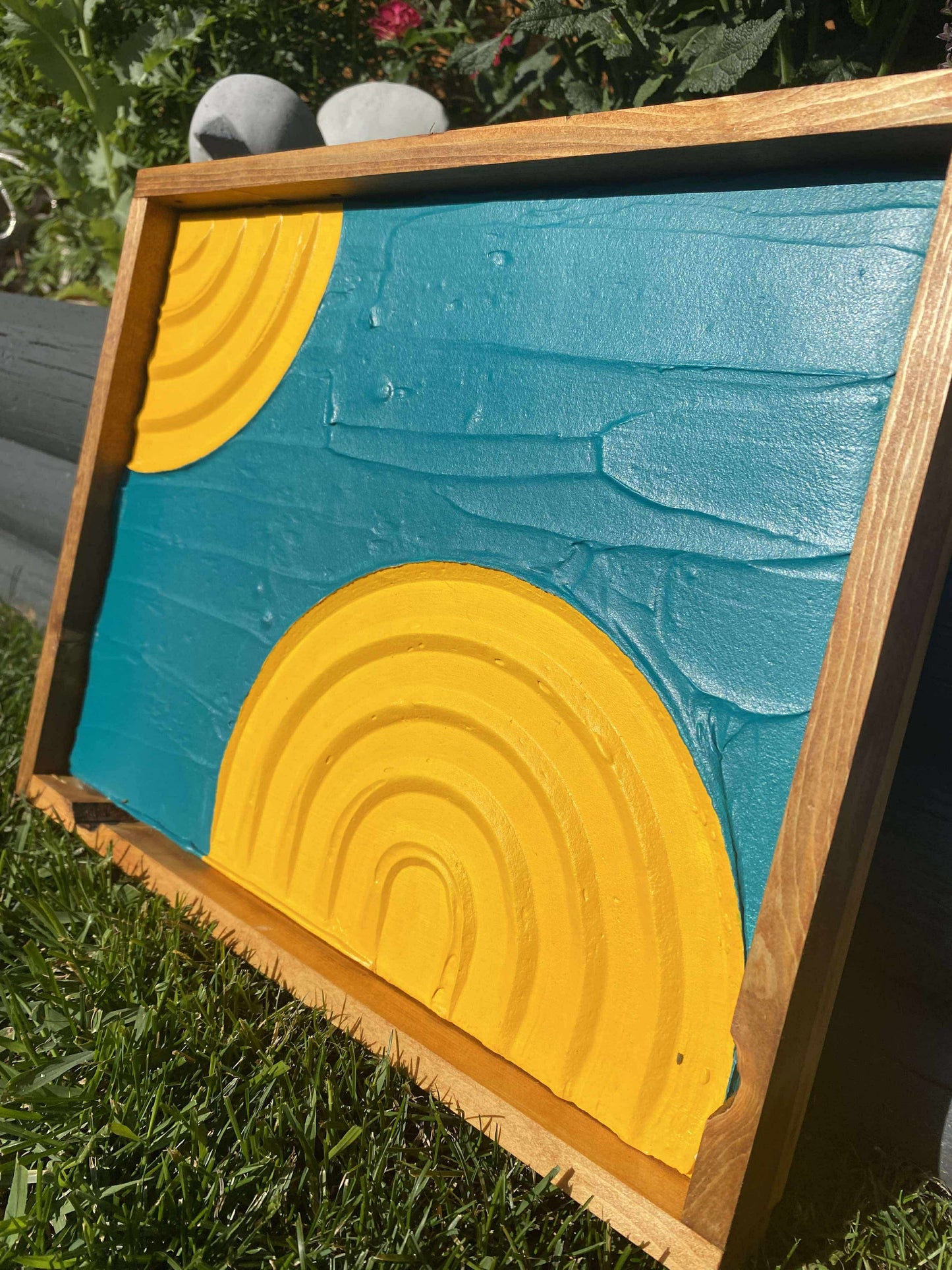 Textured Wall Hanging - golden turquoise - 1 piece