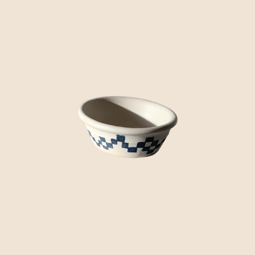 Trinket bowl with navy geometric motif