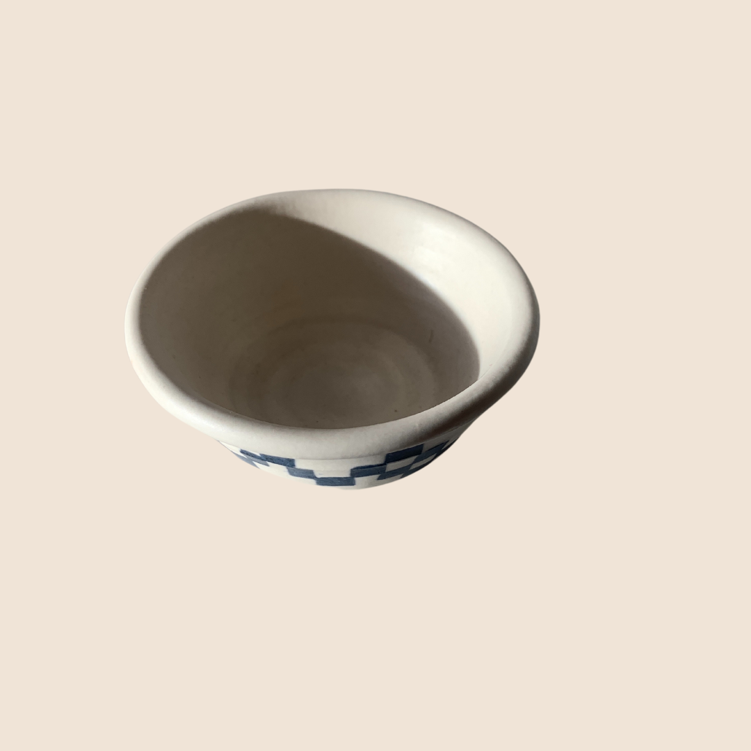 Trinket bowl with navy geometric motif