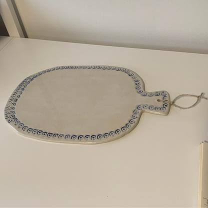 Ceramic Cheese Board - blue trim on white